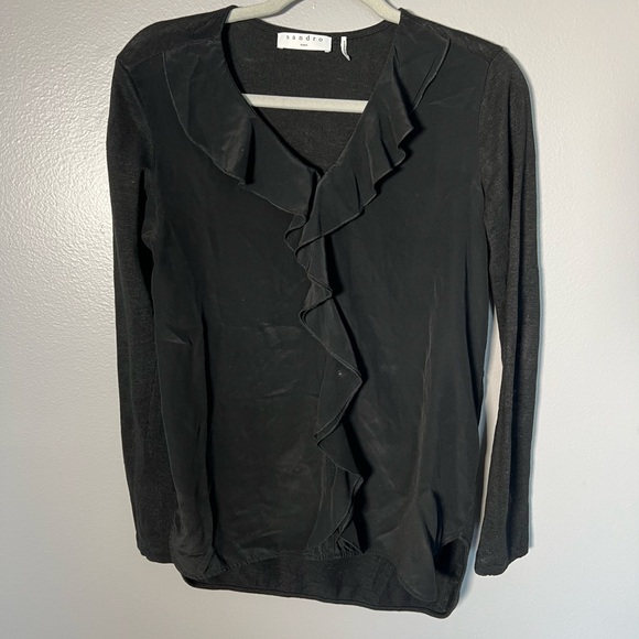 Sandro Paris Black Women Silk/Linen Blouse-‎ 2 - Picture 1 of 8